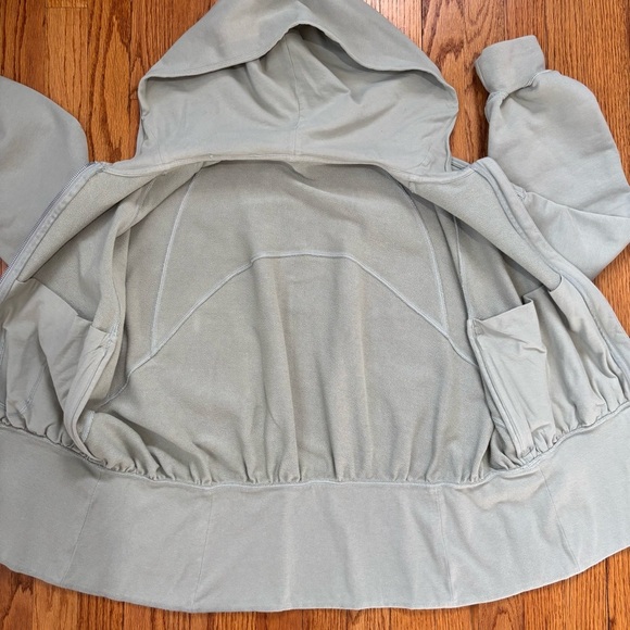 lululemon athletica green cotton fern hugged waist zip up relaxed fit Hoodie 12 - Picture 13 of 16
